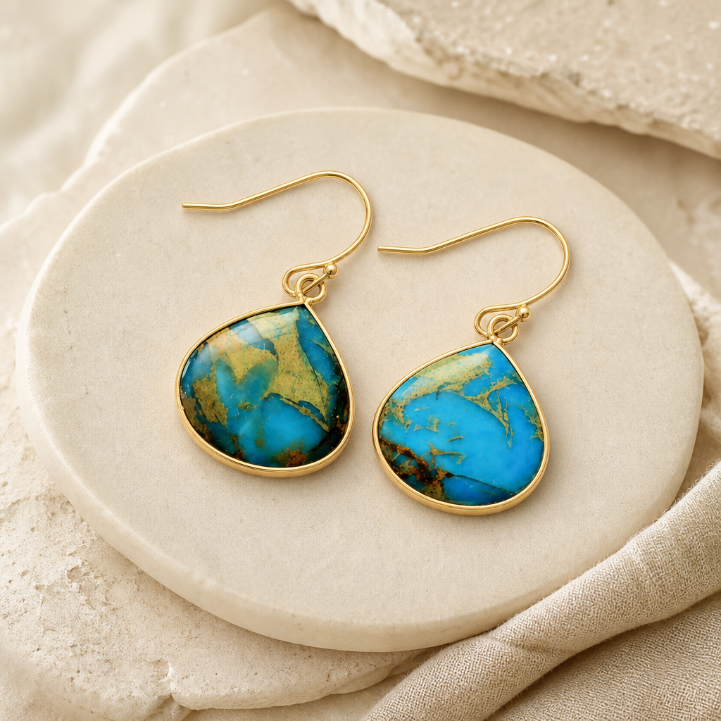 18K Gold Plated Natural Stone Earrings Hero Main product image featuring 18k Gold Plated.
