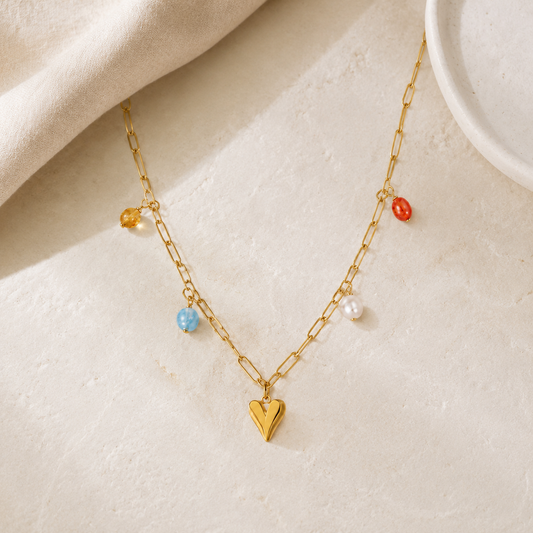 Titanium Steel Heart Pendant Necklace Hero Main product image featuring Freshwater Pearl.