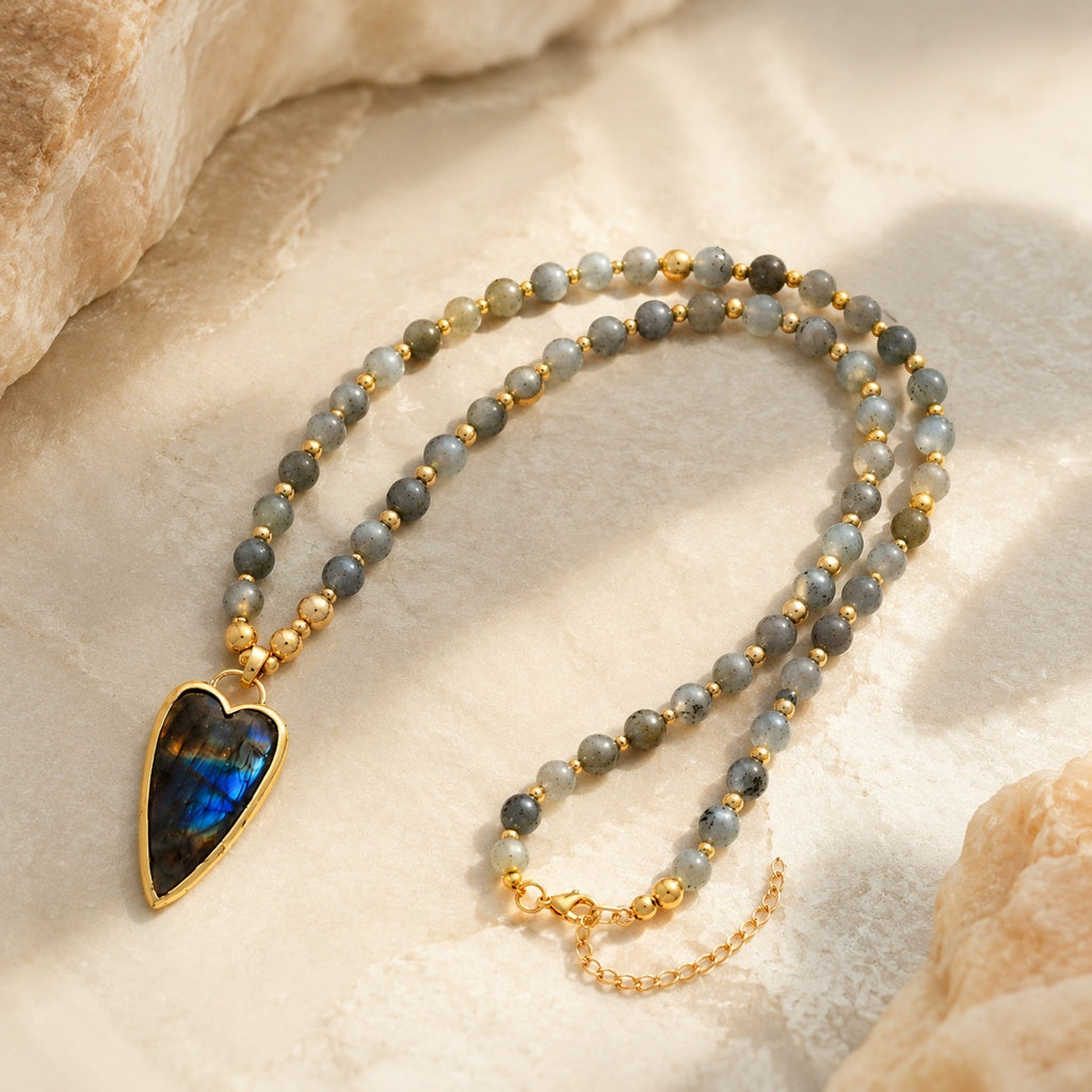 Natural Stone Pendant Beaded Necklace Hero Main product image featuring Copper.