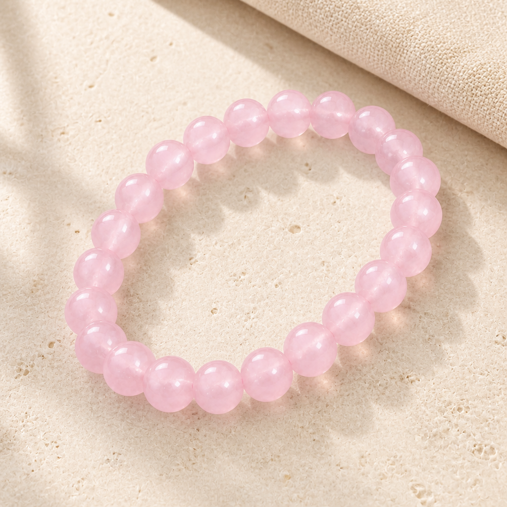 Natural Rose Quartz Bead Bracelet Hero Main product image featuring Rose Quartz.