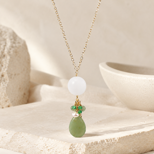 Jade And Sea Glass Drop Pendant Necklace Hero Main product image featuring Jade.