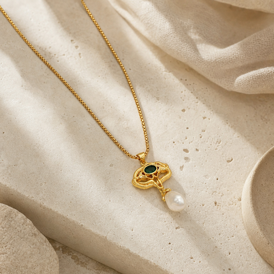 Freshwater Pearl Titanium Steel Geometric Necklace Hero Main product image featuring Freshwater Pearl.