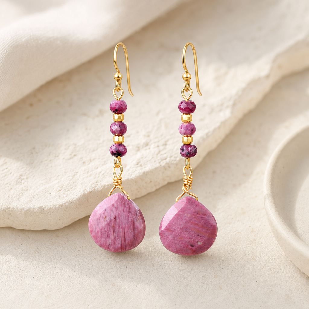 Natural Stone Bead Shape Earrings Hero Main product image featuring 18k Gold Plated.