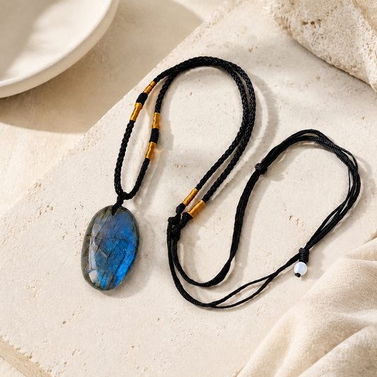 Labradorite Rough Stone Pendant Necklace Hero Main product image featuring Labradorite.