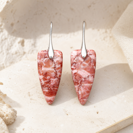 Silver Pink Natural Stone Geometric Earrings Hero Main product image featuring Natural Stone.