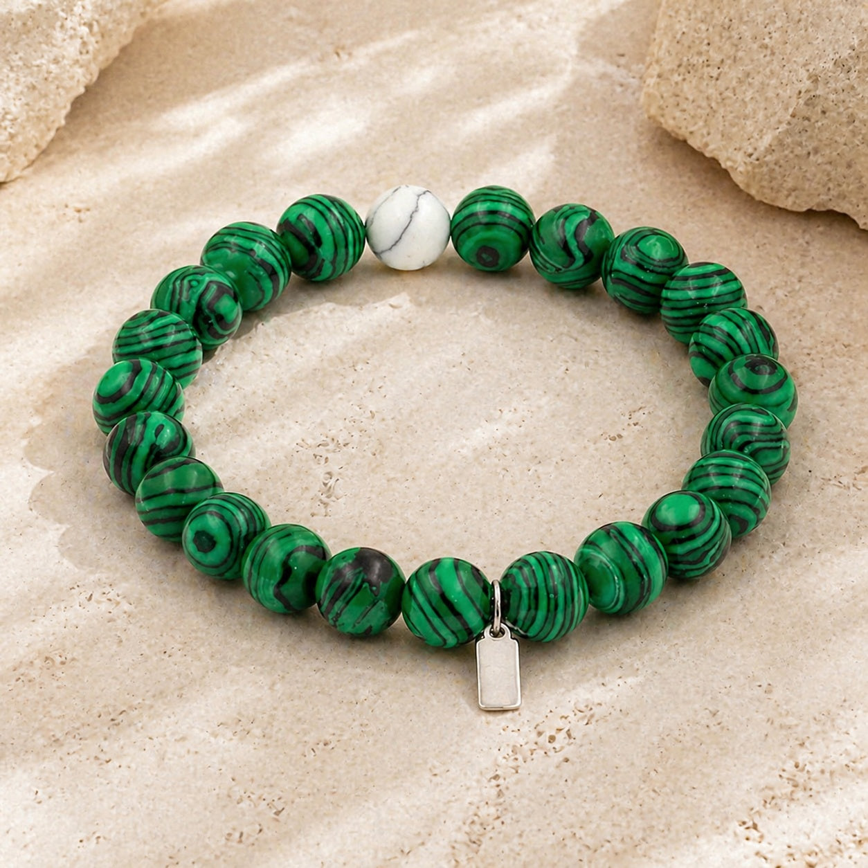 Malachite & Howlite 8mm Bead Bracelet Main Hero product image featuring Malachite.