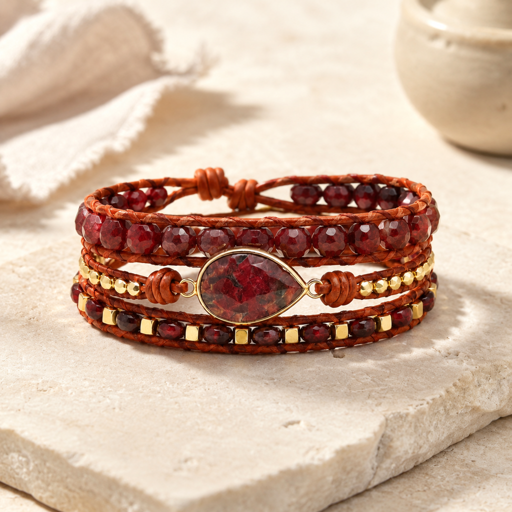Natural Stone Layered Bracelet Hero Main product image featuring Copper.