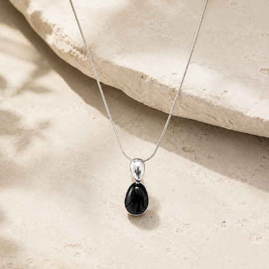 Black Onyx Silver Drop Pendant Necklace Hero Main product image featuring Black Onyx.