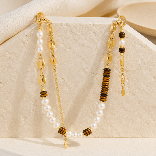 18K Gold Plated Titanium Steel Necklace Hero Main product image featuring Freshwater Pearl.