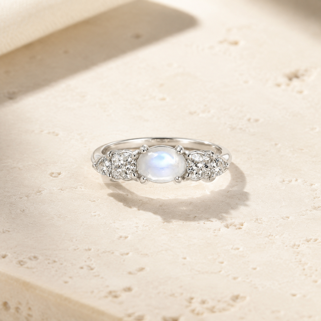 Moonstone Ring, Moonstone Silver Ring, Gemstone Sterling Silver Hero Main product image featuring Moonstone.