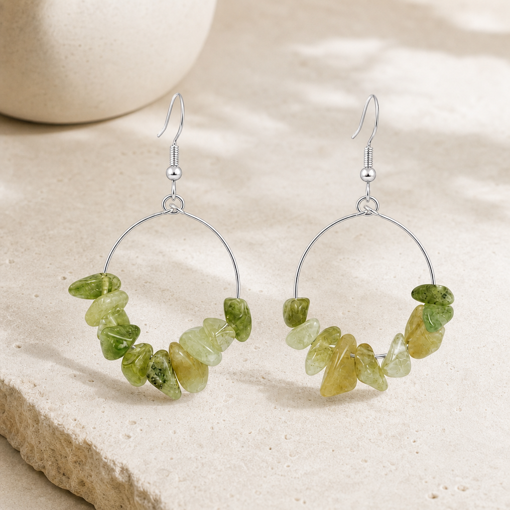Natural Stone Chip Earrings Hero Main product image featuring Tiger Eye.