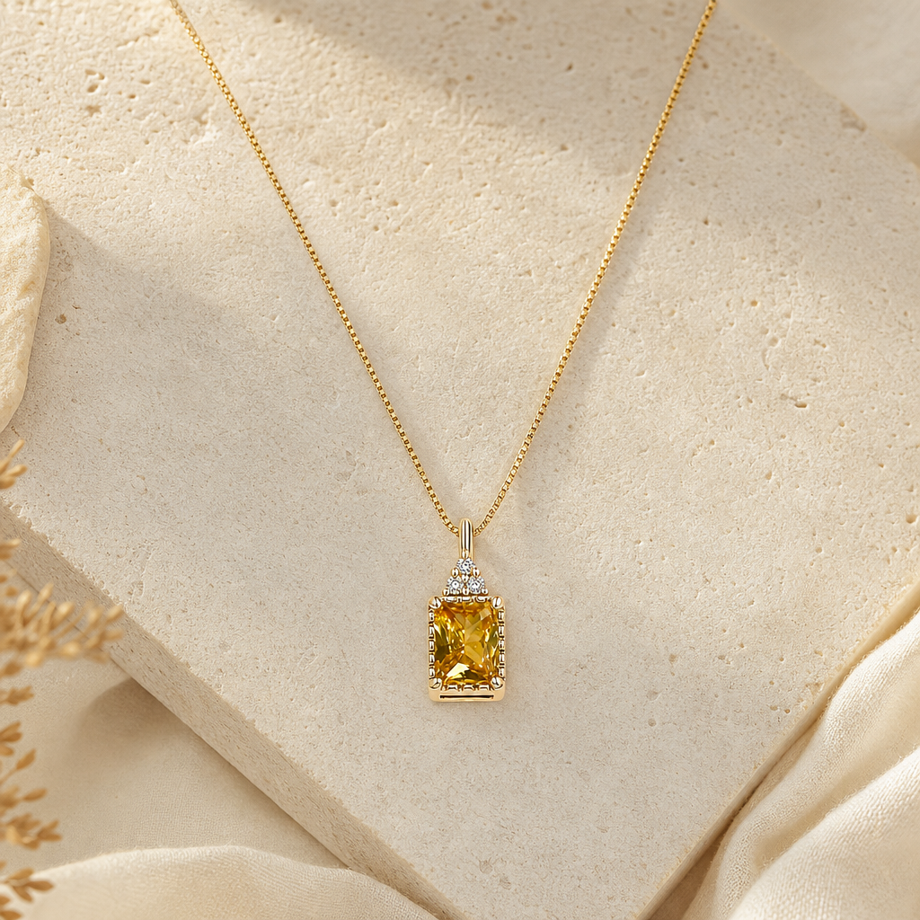 Citrine Yellow Zircon Pendant Necklace Hero Main product image featuring Citrine.