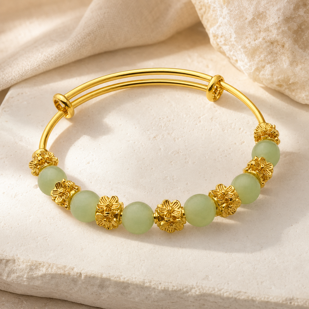 Green Chalcedony Flower Bracelet Hero Main product image featuring Chalcedony.