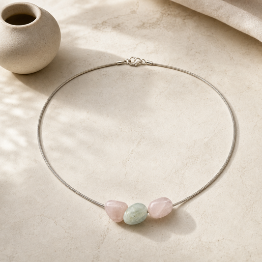 Beryl Morganite Three Bead Necklace Hero Main product image featuring Natural Stone.