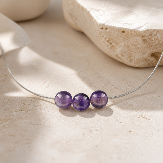 Amethyst 3 Bead 8mm Necklace Hero Main product image featuring Amethyst.