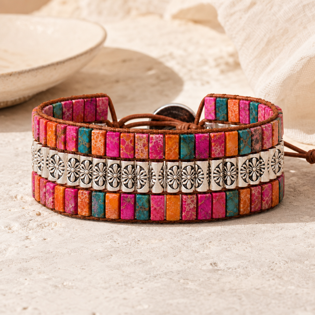 Handmade Triple Layer Natural Stone Bracelet Hero Main product image featuring Alloy.