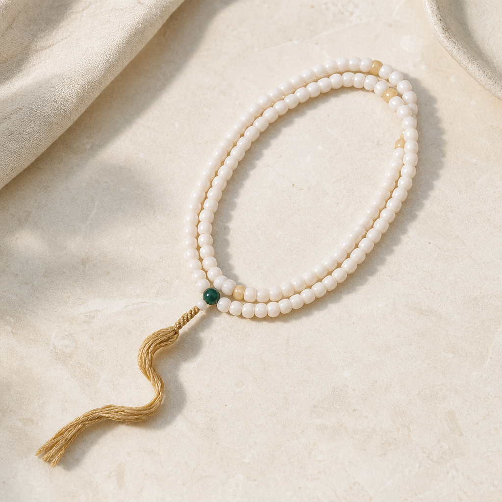 White Jade 108 Bead Wrap Bracelet Hero Main product image featuring Jade.