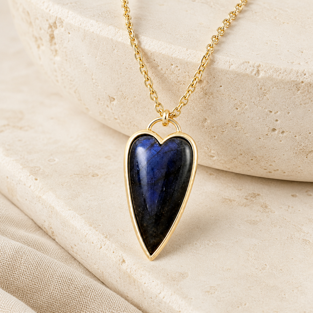 Copper Labradorite Heart Shape Necklace Hero Main product image featuring Labradorite.