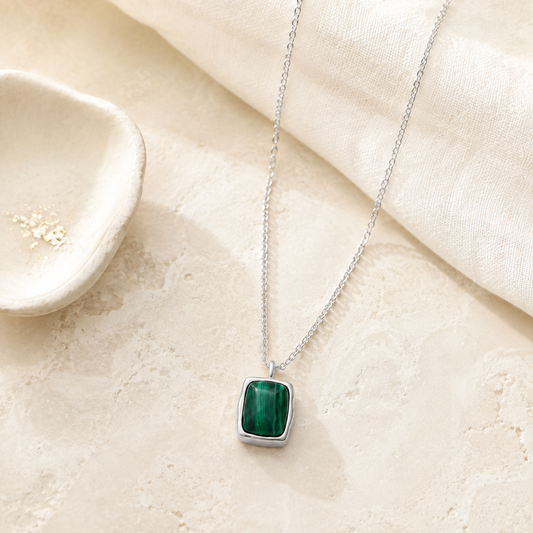 Natural Malachite Pendant Necklace Hero Main product image featuring Freshwater Pearl.