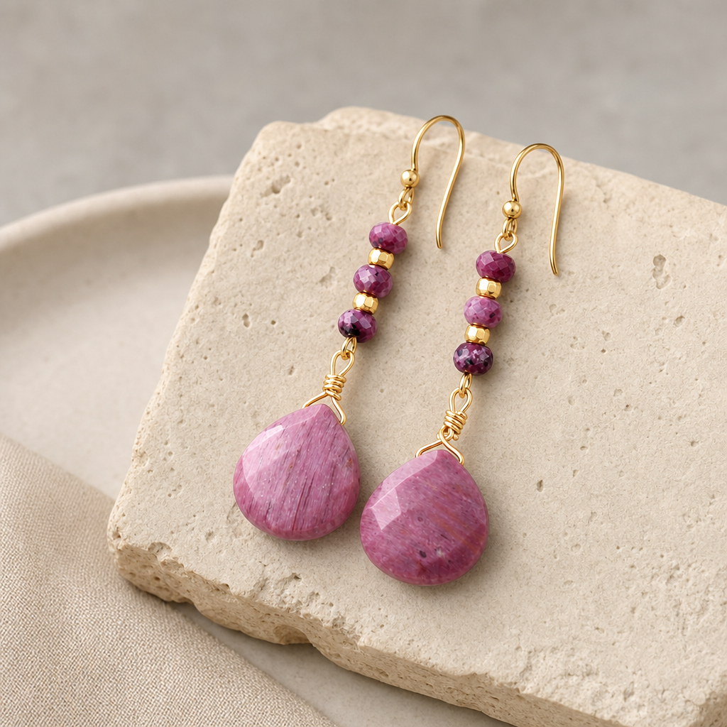 Natural Stone Bead Shape Earrings Hero Support A product image featuring 18k Gold Plated.
