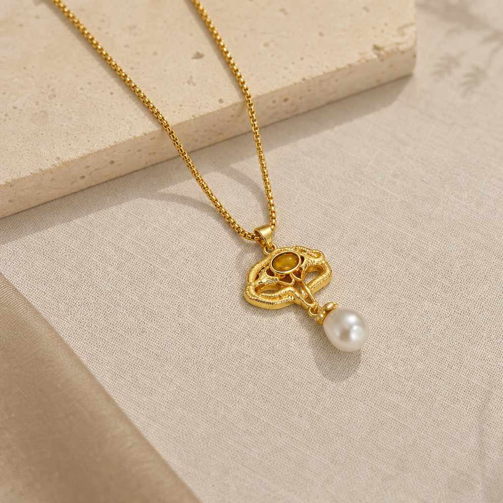 Freshwater Pearl Titanium Steel Geometric Necklace Hero Support A product image featuring Freshwater Pearl.
