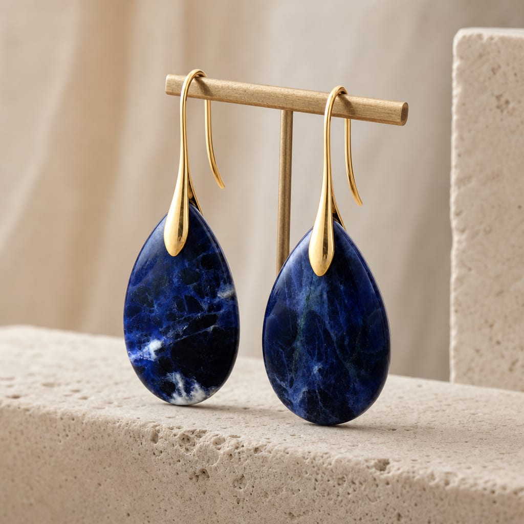 Gold Tone Natural Stone Teardrop Earrings Hero Support A product image featuring Natural Stone.