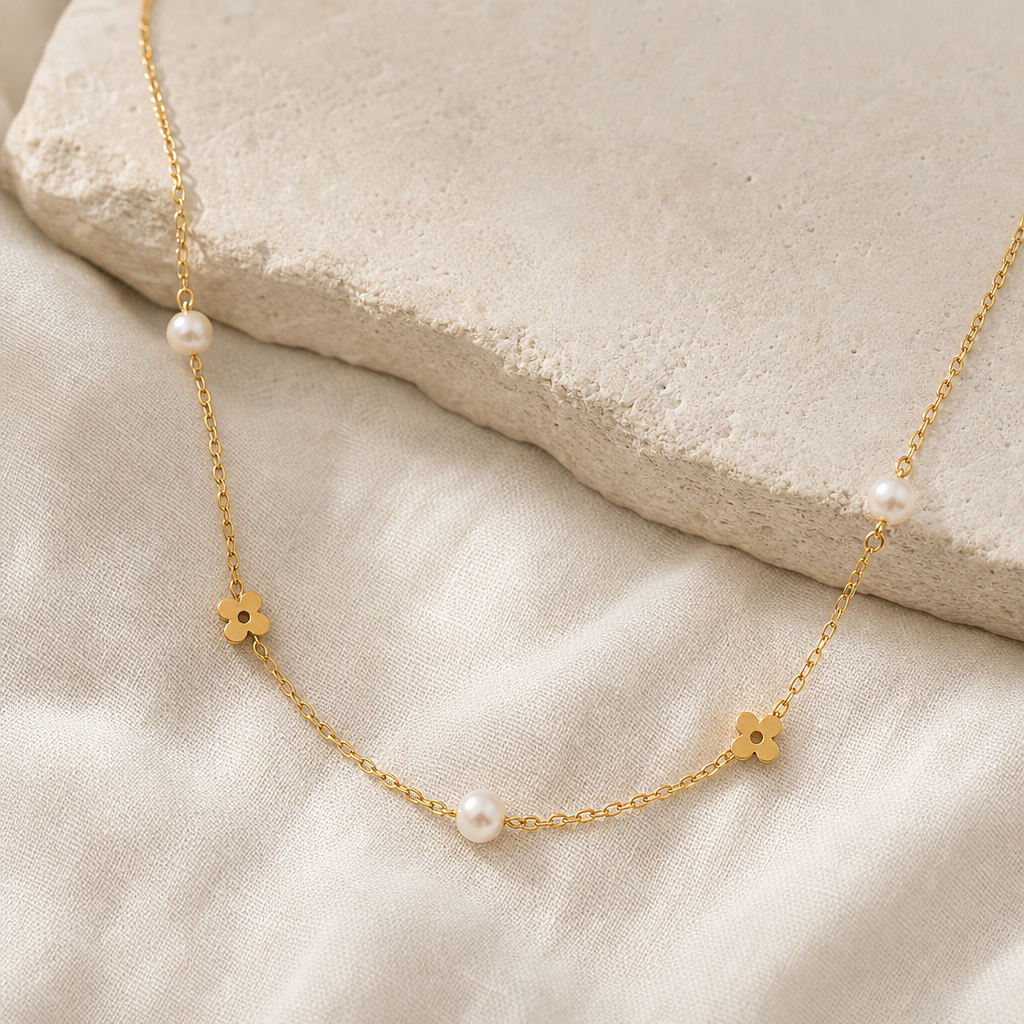 Freshwater Pearl 18K Gold Plated Flower Necklace Hero Support A product image featuring Freshwater Pearl.