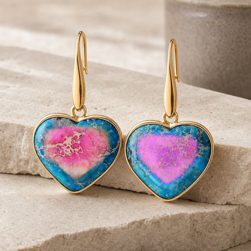 Sky Blue Natural Stone Heart Drop Earrings Hero Support A product image featuring Natural Stone.