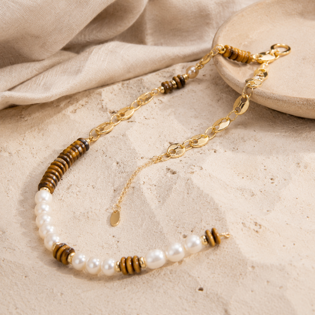 18K Gold Plated Titanium Steel Necklace Hero Support A product image featuring Freshwater Pearl.