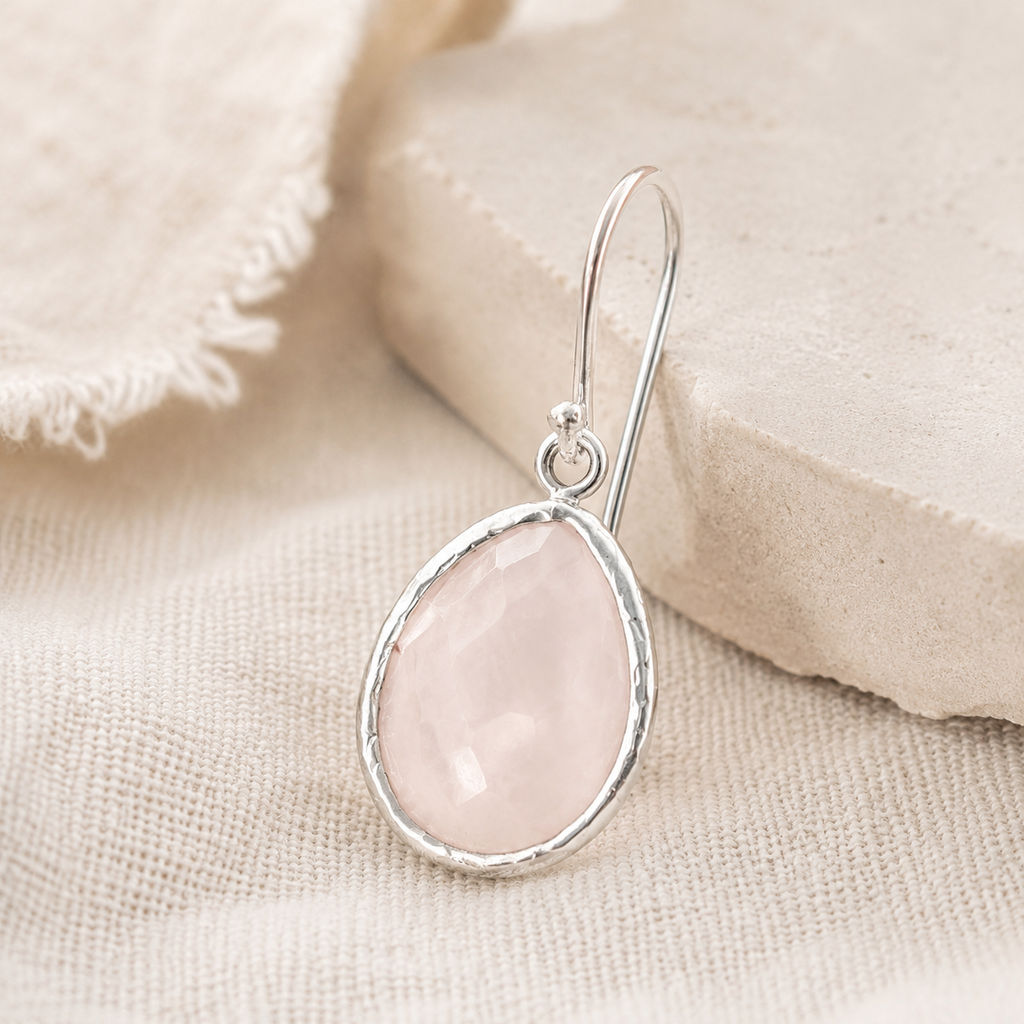 Petite Drop Earrings Rose Quartz Rosegold Hero Support A product image featuring Rose Quartz.