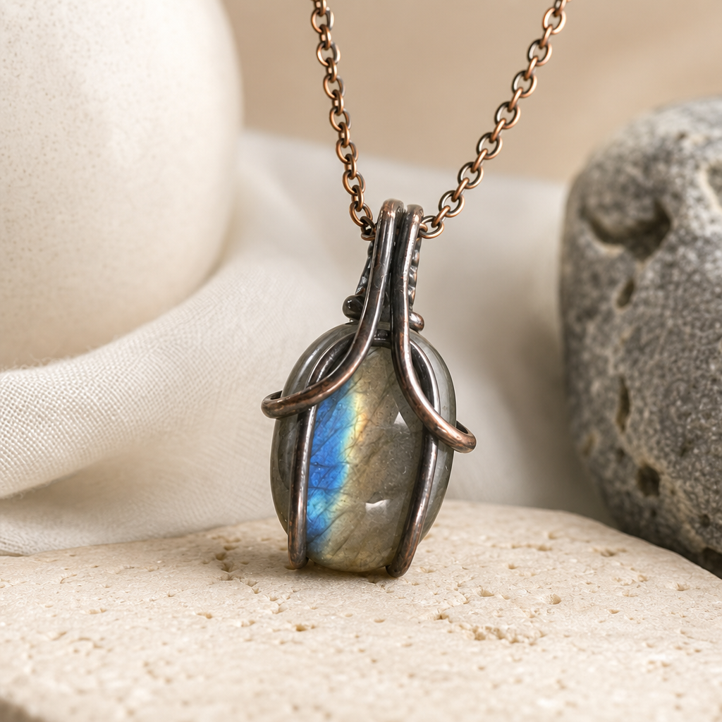 Wire Wrapped Labradorite Pendant Necklace Hero Support A product image featuring Labradorite.