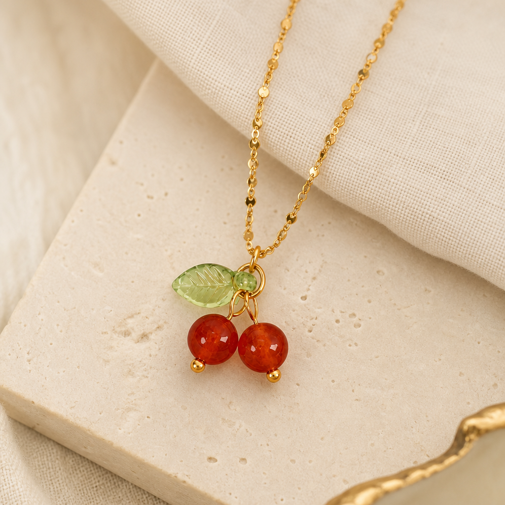 Agate Cherry Pendant Necklace Hero Support A product image featuring 18k Gold Plated.