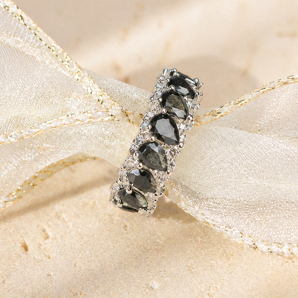 Water Drop Obsidian Plated 18K Ring Hero Support A product image featuring Black Obsidian.