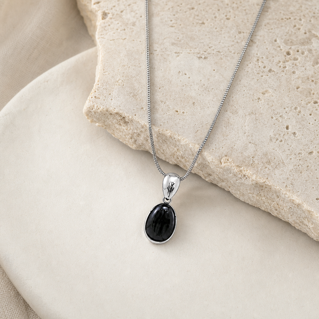 Black Onyx Silver Drop Pendant Necklace Hero Support A product image featuring Black Onyx.