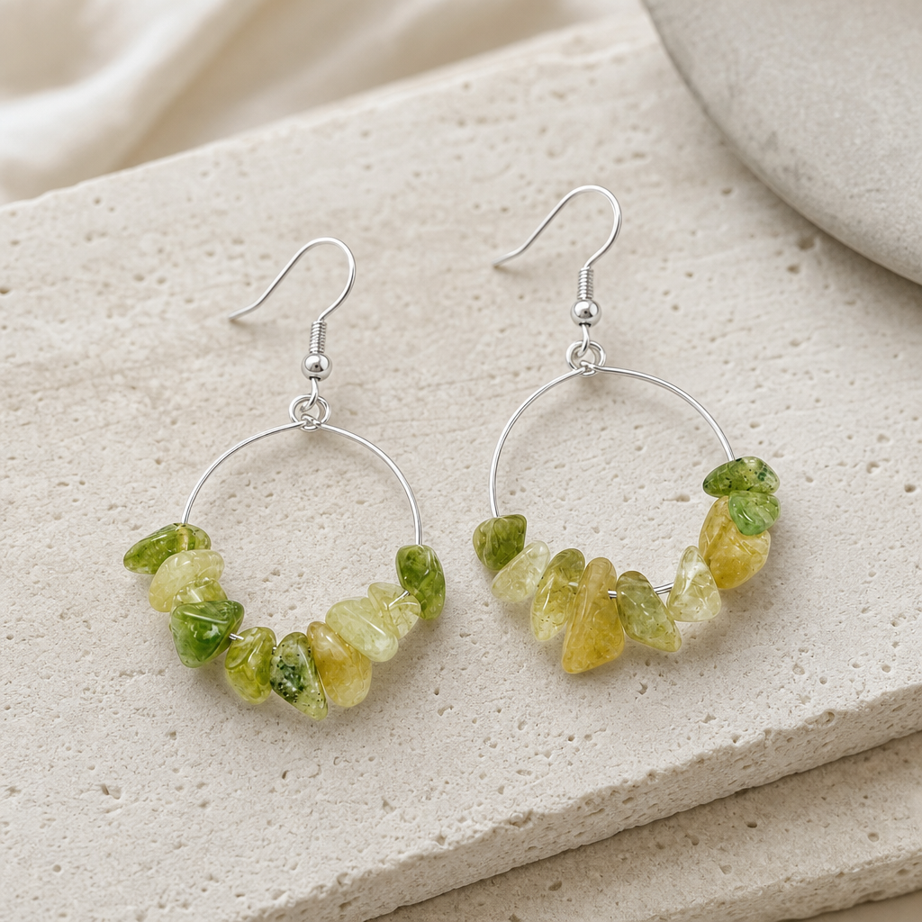 Natural Stone Chip Earrings Hero Support A product image featuring Tiger Eye.