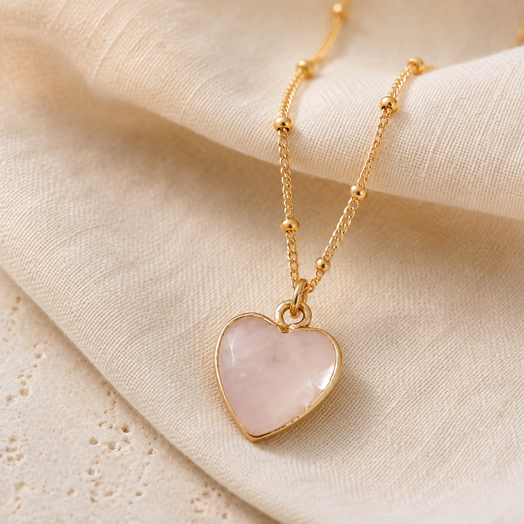 Rose Quartz Heart Necklace Hero Support A product image featuring Rose Quartz.
