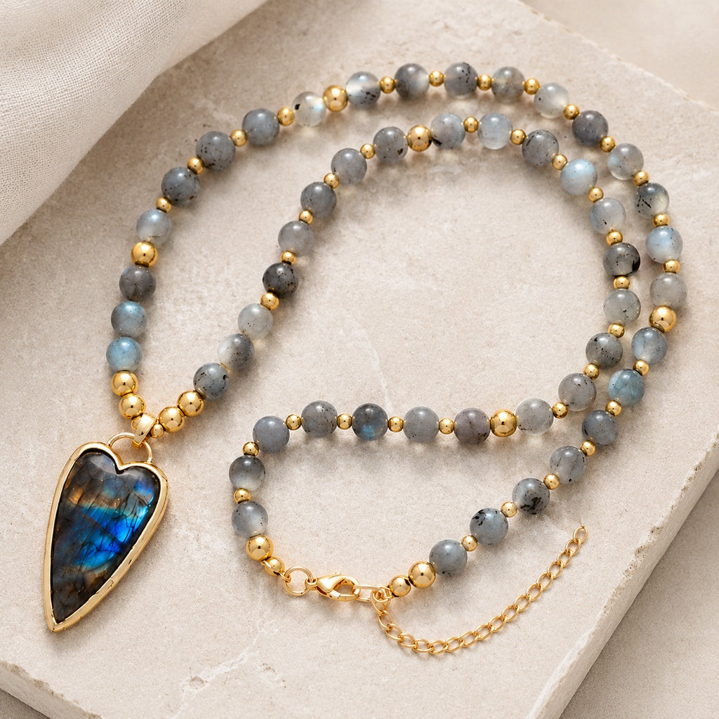 Natural Stone Pendant Beaded Necklace Hero Support A product image featuring Copper.