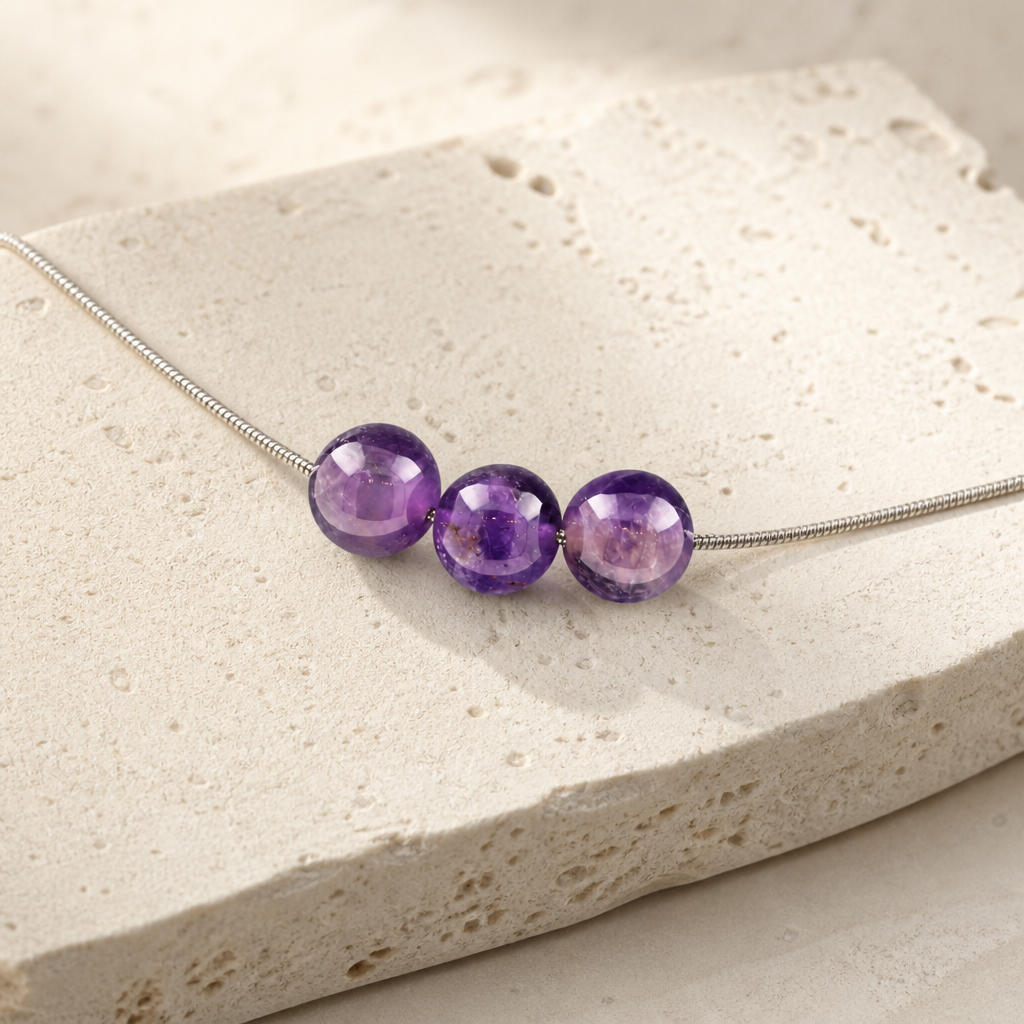 Amethyst 3 Bead 8mm Necklace Hero Support A product image featuring Amethyst.