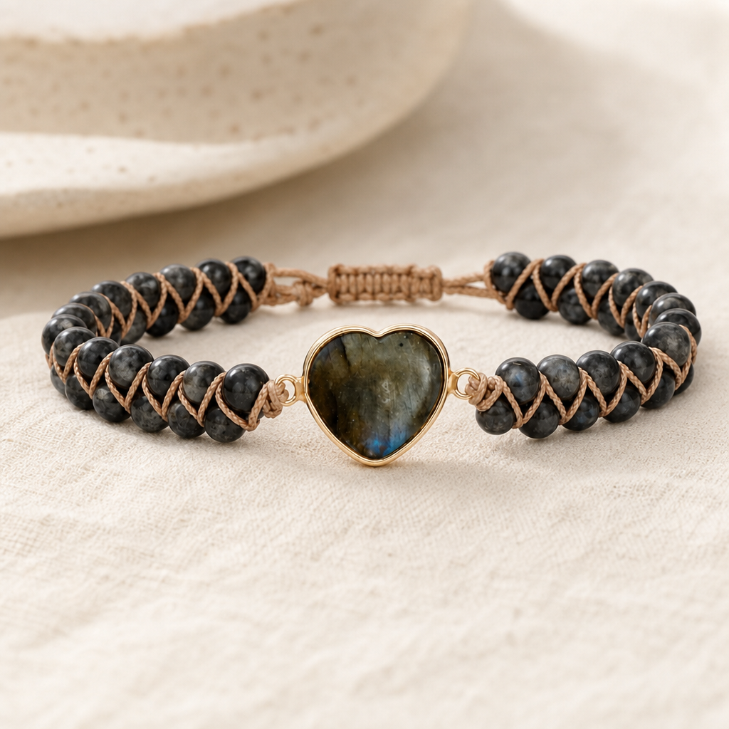 Handmade Heart Shape Natural Stone Bracelet Hero Support A product image featuring Copper.