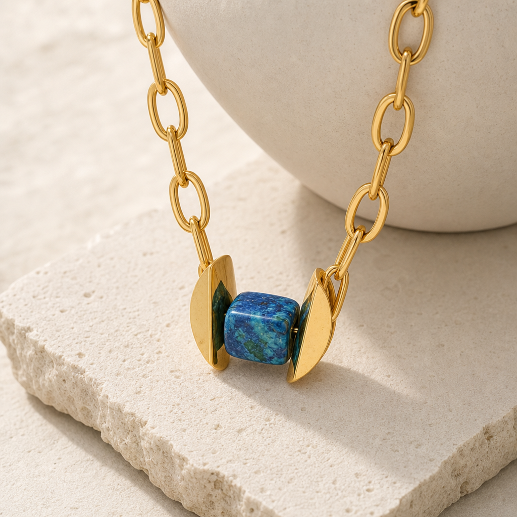 Gold-Tone Natural Stone Pendant Necklace Hero Support A product image featuring Natural Stone.