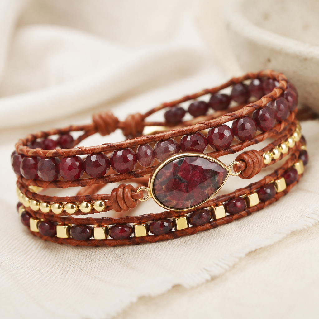 Natural Stone Layered Bracelet Hero Support A product image featuring Copper.