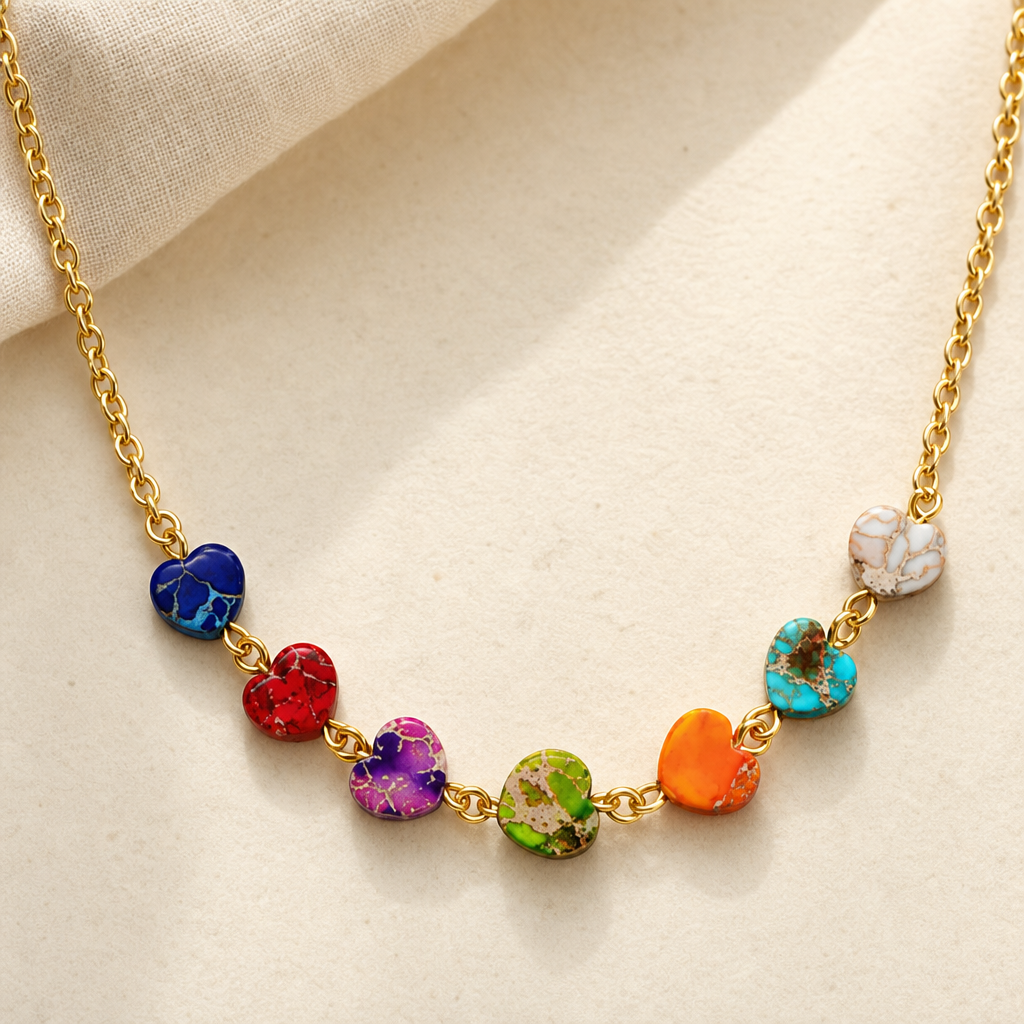 Multicolor Heart Natural Stone Necklace Hero Support A product image featuring Natural Stone.