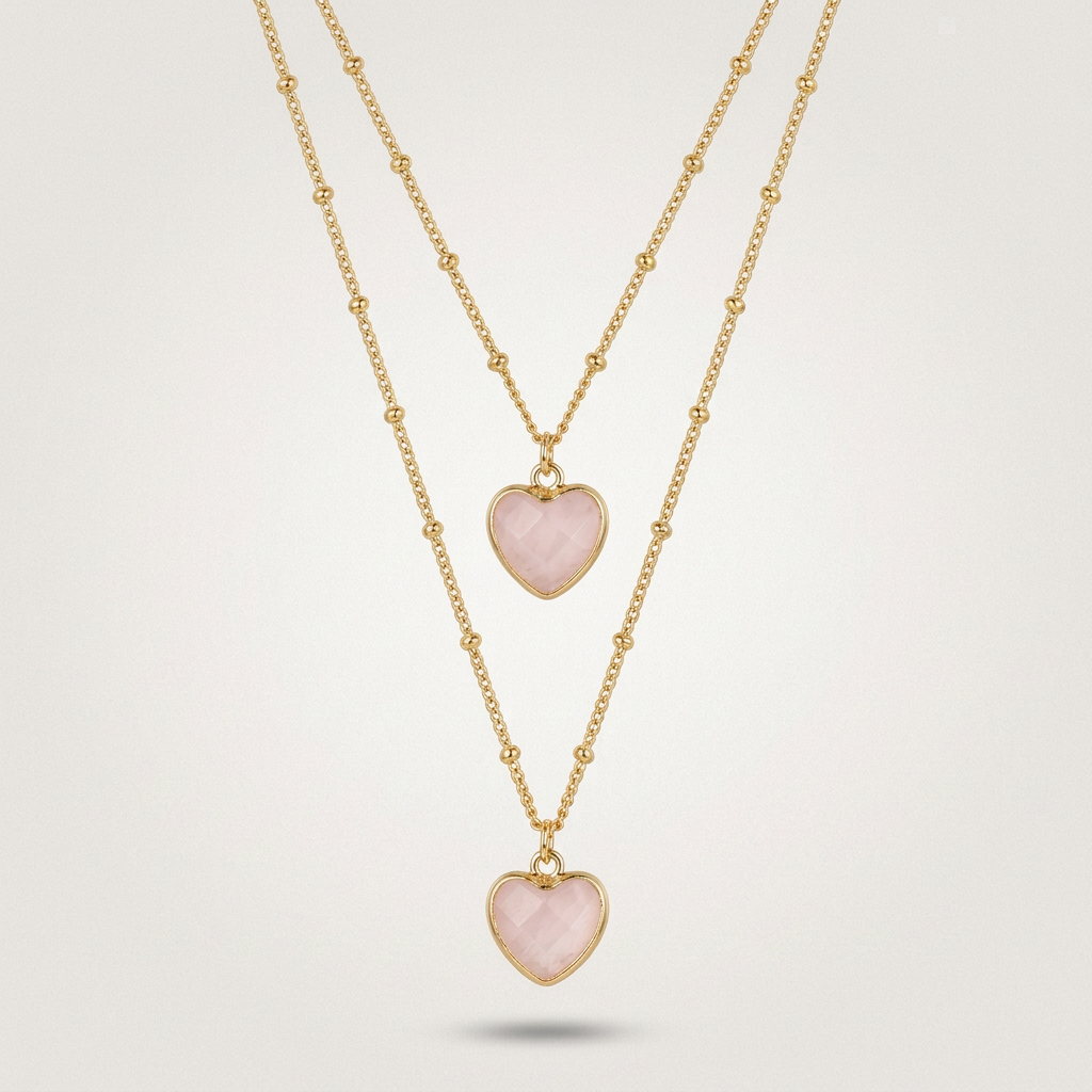 Rose Quartz Heart Necklace Soft Studio product image featuring Rose Quartz.