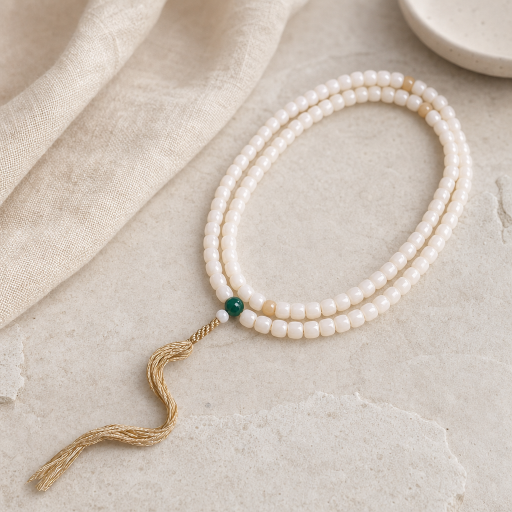 Natural White Jade Bodhi Root 108 Bracelets Hero Support A product image featuring Jade.