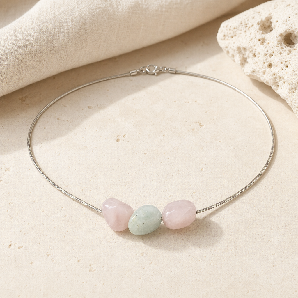 Beryl Morganite Three Bead Necklace Hero Support A product image featuring Natural Stone.