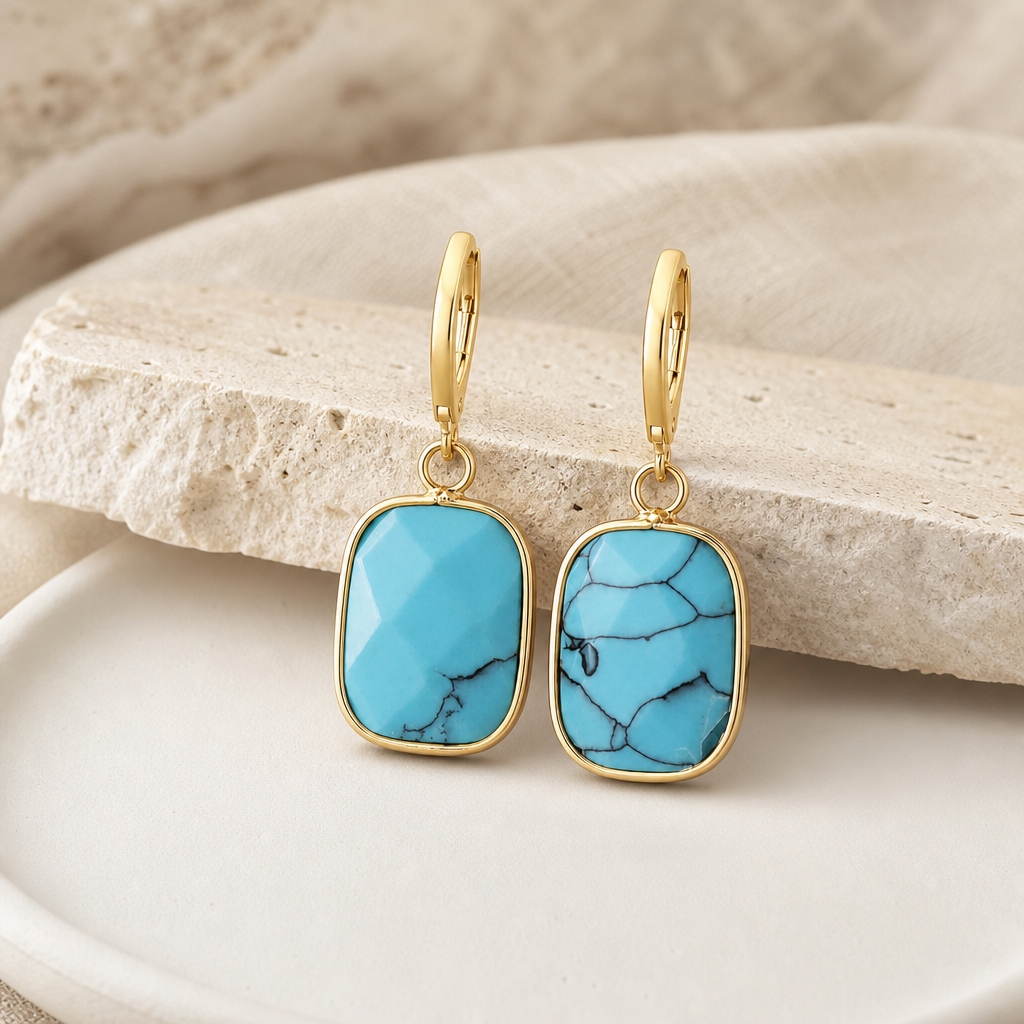 Copper Natural Stone Dangle Earrings Hero Support A product image featuring 18k Gold Plated.