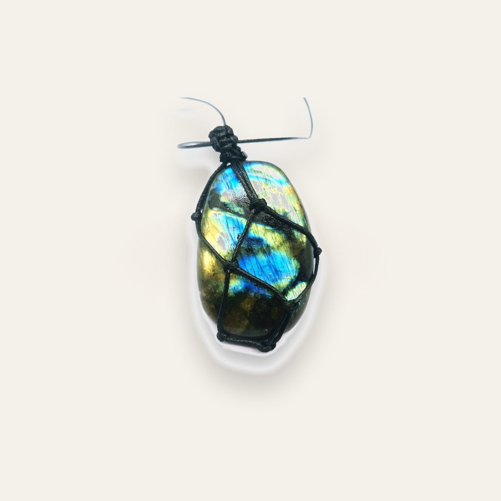 Moonstone & Labradorite Rough Stone Pendant Necklace Clean Studio product image featuring Moonstone.