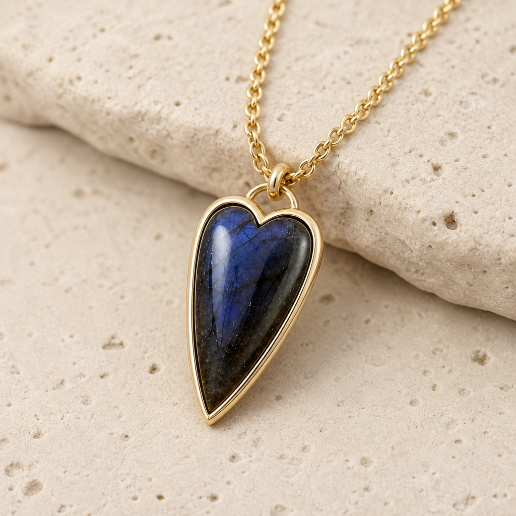 Copper Labradorite Heart Shape Necklace Hero Support A product image featuring Labradorite.