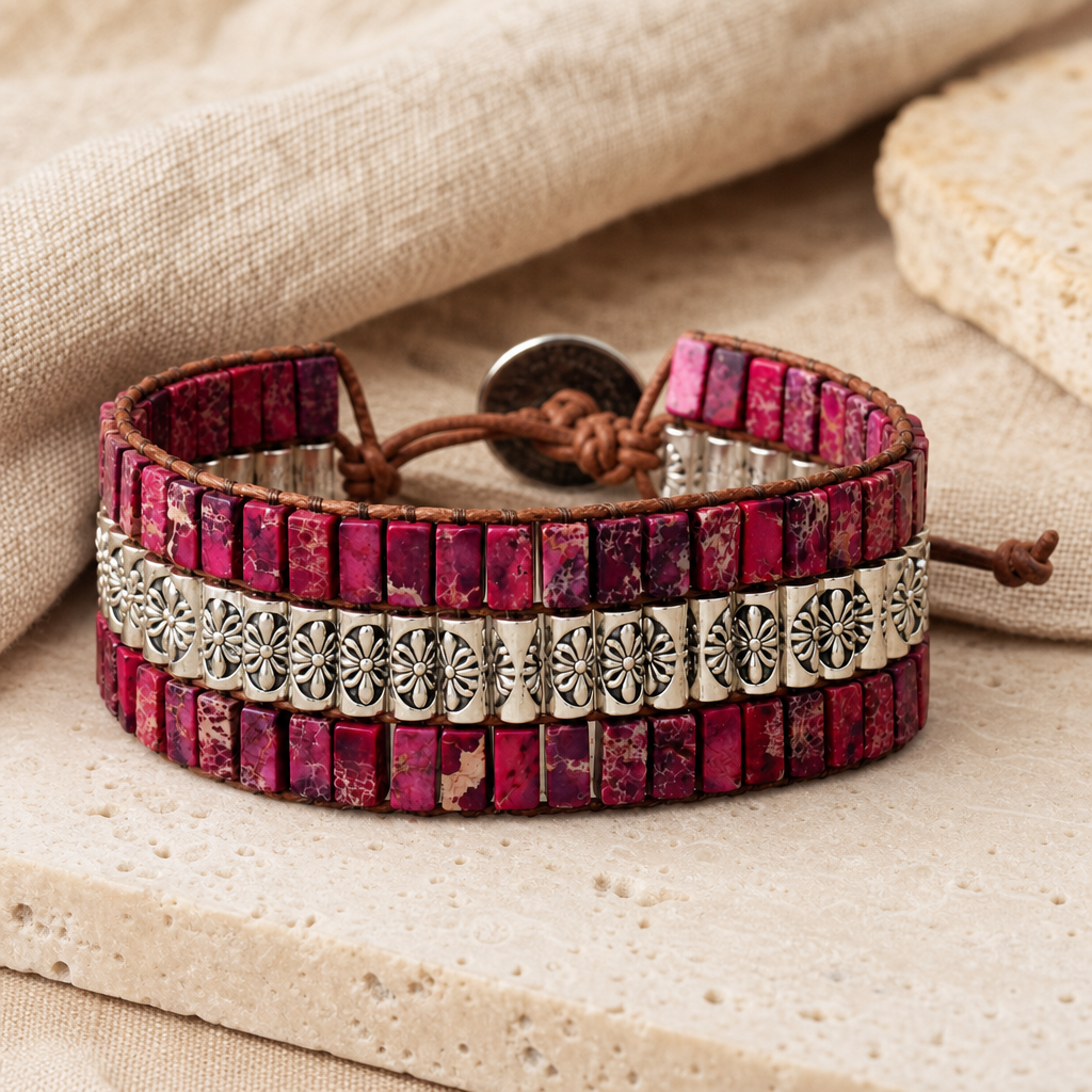 Handmade Triple Layer Natural Stone Bracelet Hero Support A product image featuring Alloy.