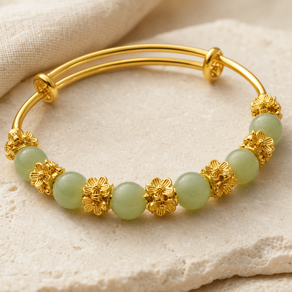 Green Chalcedony Flower Gold Tone Bracelet Hero Support A product image featuring Chalcedony.